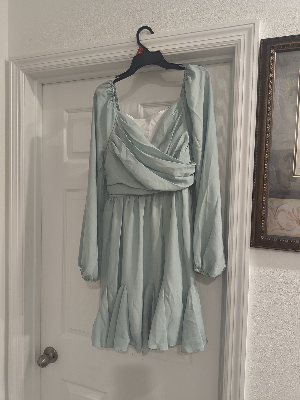 Women's Light Sage Green Long-Sleeve Wrap Bodice Dress